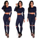 Sexy Two pieces Rompers Women Jumpsuit 2018 New Women Bodycon Jumpsuit O Neck Long Sleeve Fashion Cl