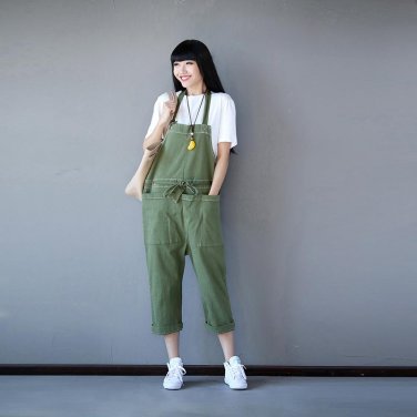 2017 hanging neck belt big pocket strap pants women\'s jeans big yards seven points