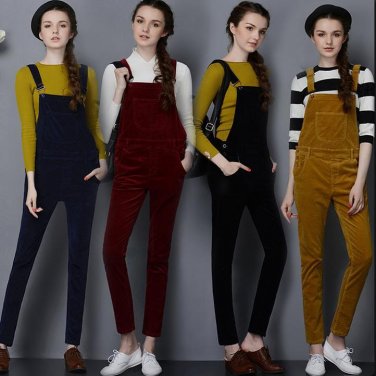 2017 women jumpsuits new loose large size high waist corduroy strap pants