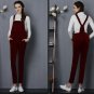 2017 women jumpsuits new loose large size high waist corduroy strap pants