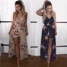 2017 Summer Sleeveless Fashion Womens Maxi Boho Floral Print Summer Beach Long Jumpsuits  Size S-XL