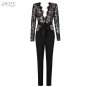 Adyce Sexy Long Sleeve Black Lace Bandage Long Jumpsuits 2018 V Neck Cocktail Celebrity Evening Part