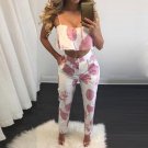 3 Colors 2017 Women Print Hollow Out Playsuits Spaghetti Strap Two Piece Jumpsuits Sexy Ladies Butto