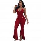 Sedrinuo Fashion Camisole Sleeveless Sexy Rompers Womens Jumpsuit Halter Deep V neck Ruffles Pants S