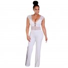 Solid White Lace Patchwork Jumpsuit Women Sexy Deep V Neck Hollow Out Slim Fit Piece Pants Overalls 