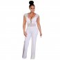 Solid White Lace Patchwork Jumpsuit Women Sexy Deep V Neck Hollow Out Slim Fit Piece Pants Overalls 