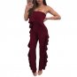 Sexy Strapless Jumpsuit Office Lady Wear Fashion Wave Ruffles Women Slim Fit Long Jumpsuit Women Cas