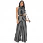 Fashion Stripe Sexy Backless Lace-up Jumpsuit Women\'s Summer Sleeveless Halter Wide Leg Jumpsuits