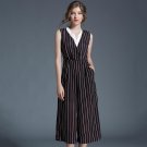 New Summer Jumpsuit Women Black Striped Rompers Sleeveless Printed Bodysuit Patchwork V-neck Romper 