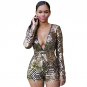 Women\'s Sequin Jumpsuit Sexy V-Neck Women High Waist Rompers Ladies Long Sleeve Playsuit Plus size 