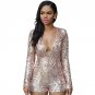 Women\'s Sequin Jumpsuit Sexy V-Neck Women High Waist Rompers Ladies Long Sleeve Playsuit Plus size 