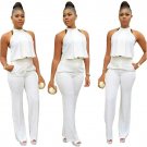 QA247 Sleeveless halter irregular top high waist loose long jumpsuit women white elegant overalls ro