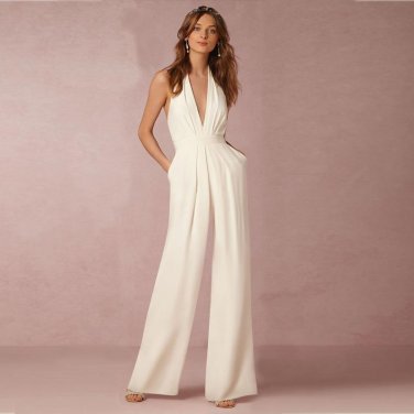 2017 Woman Sexy Jumpsuits Backless  Elegant Female Sleeveless Hanging Neck Piece Pants Women\'s Jump