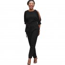 Women Casual Solid Jumpsuit Sexy Backless Slim Fit Piece Pants Overalls Ladies Round Neck Split Slee