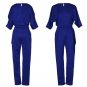 Women Casual Solid Jumpsuit Sexy Backless Slim Fit Piece Pants Overalls Ladies Round Neck Split Slee