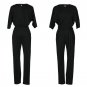 Women Casual Solid Jumpsuit Sexy Backless Slim Fit Piece Pants Overalls Ladies Round Neck Split Slee