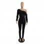 Sexy Oblique Slash Neck Long Jumpsuit Women Autumn Long Sleeve One-piece Pants Overalls w/ Sashes Ca