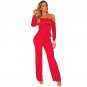 Sexy Oblique Slash Neck Long Jumpsuit Women Autumn Long Sleeve One-piece Pants Overalls w/ Sashes Ca