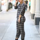 Europe and America Hot Sale Fashion Plaid Jumpsuits for Women Round Neck Single-breasted Pockets Lon