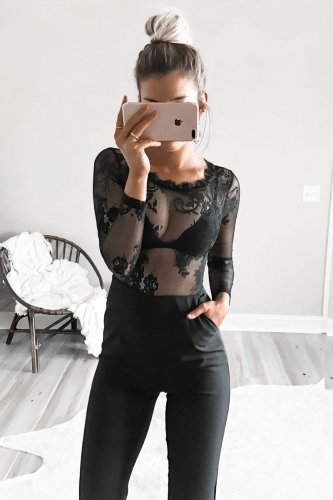 Sexy Backless Rompers Womens Jumpsuit Sheer Lace Top Evening Party Playsuit Ladies Romper Long Jumps