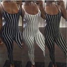 Women Lady Sleeveless Long Romper Jumpsuit Bodysuit Stretch Leotard Striped Clothes
