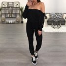 Ladies Jumpsuit Off Shoulder Bandage Playsuit Long Sleeve Jumpsuits Lace Up Sleeve Romper Black Long