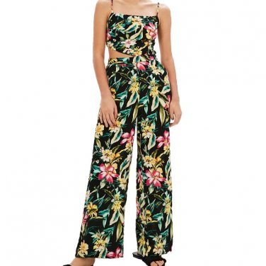 Summer jumpsuit 2017 casual halter rompers womens jumpsuit printing women rompers harness trousers w