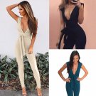 New Fashion Women Deep V Neck Tie Waist Party Clubwear Jumpsuit 2017 Front Crossing Ruffle Casual Pl