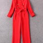 2017 Spring New Jumpsuit Rompers Women Lapel Collar Double Breasted Adjustable Waist Solid Red Black