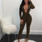 DoreenBow Polyester Slim Sexy Lace Up Jumpsuits Female Deep V Neck Long Sleeve Party Club Black Brig