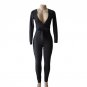 DoreenBow Polyester Slim Sexy Lace Up Jumpsuits Female Deep V Neck Long Sleeve Party Club Black Brig