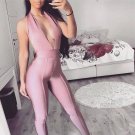 Khaki Color Ladies HL Bandage Jumpsuits Sext Halter Bodycon Jumpsuits Deep V-Neck Bodysuits