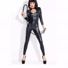 Wonder Beauty Women Wet Look Faux Vinyl Catsuit Zipper to Crotch Latex Long Bodysuit Halloween Catwo