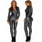 2016 Snake Skin Gold Jumpsuit Long Sleeve Front Zipper Black Gray Bodysuit Ladies Playsuits Faux Lea