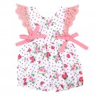 Newborn Baby Girls Strawberry Lace Sleeve Romper Dot Bowknot Jumpsuit Outfits Clothes Sunsuit