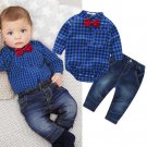baby boys clothing set plaid rompers with bowtie + demin pants 2017 fashion baby boy clothes newborn