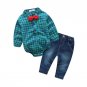 baby boys clothing set plaid rompers with bowtie + demin pants 2017 fashion baby boy clothes newborn