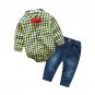 baby boys clothing set plaid rompers with bowtie + demin pants 2017 fashion baby boy clothes newborn