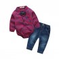 baby boys clothing set plaid rompers with bowtie + demin pants 2017 fashion baby boy clothes newborn