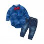 baby boys clothing set plaid rompers with bowtie + demin pants 2017 fashion baby boy clothes newborn