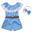 Girl clothing Sets Baby Girl Off Shoulder Lace Overalls Jumpsuit Romper with Bow Headband Belt 3PCS 
