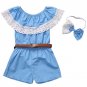 Girl clothing Sets Baby Girl Off Shoulder Lace Overalls Jumpsuit Romper with Bow Headband Belt 3PCS 