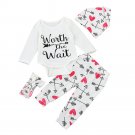Newborn Baby Girls Clothes 2017 Autumn Cottton Letter Printed Romper+ Floral Pants +Hat +Headband Ou