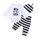 3PCS Autumn Spring Newborn Baby Boys Girls Long Sleeve Letter Tops Romper+Striped Long Pants Hat Out