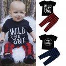 Baby boy clothes 2017 Summer Kids Boy clothes sets Letter t-shirt Tops + Plaid Pants Newborn Outfits