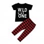 Baby boy clothes 2017 Summer Kids Boy clothes sets Letter t-shirt Tops + Plaid Pants Newborn Outfits