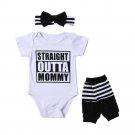 Newborn Infant Baby Girls Clothes Letter Printed Short Sleeve Romper + Legging Warmer + Headwear 3PC