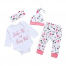 4pcs Baby girls set baby\'s set Newborn Infant Baby Girl Clothes Letter Romper Top+Pants+Hat Outfits