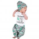 2017 Autumn Newborn Baby Boy Girl Clothes Short Sleeve Letter Print Romper Tops+Pant Hat Dinosaur Cl