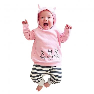 Cute Pig Printed Pink Newborn Toddler Infant Baby Girls Casual Clothes Hoodie Tops Pants Leggings 2P